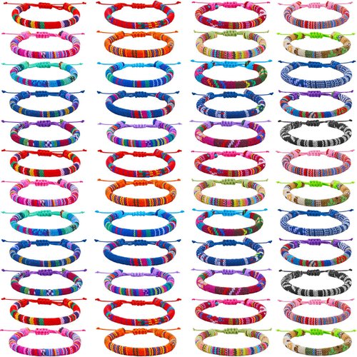 Ecally 48 Pcs Handmade Wrap Bracelet for Women Girls Friendship Bracelet Bulk Adjustable Colorful Boho Thin String Handmade Bracelet for Women Men Teens Festival Accessories Party Favors