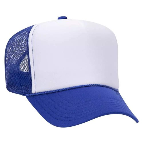 Ashen Fane Polyester Foam Front 5 Panel High Crown Mesh Back Trucker Hat, RYL Wht RYL