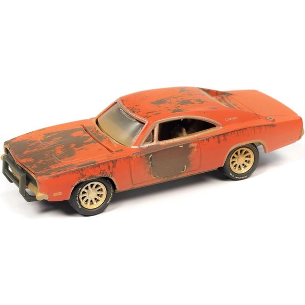 1969 Charger R/T Orange (Unrestored) Barn Finds 1/64 Diecast Model Car by Johnny Lightning JLSP192