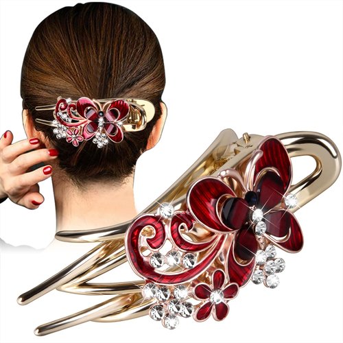 Sparkling Crystal Stone Braided Hair Clips, Braided Fancy Hair Clips Clearly Flower Butterfly Rhi...