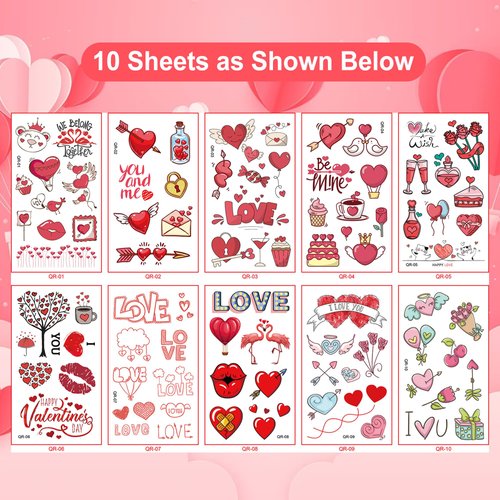 Valentines Day Temporary Tattoos for Kids，Valentine Party Favors, Valentines Decorations Gifts for for Classroom Boys Girls School Class Party Favors