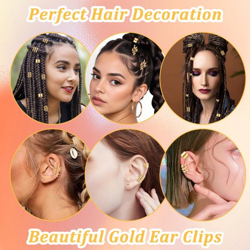 Tyqour 48pcs Hair Jewelry For Braids Accessories Metal Hair Cuffs Adjustable Hair Clips For Braids Hair Rings Hair Jewels Loc Accessories For Black Women Men Dreadlock Accessories