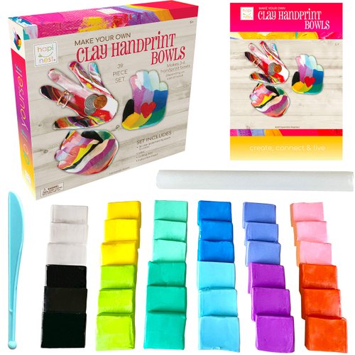 Hapinest Make Your Own Clay Handprint Bowl Kit for Kids, Art and Crafts for Boys & Girls, Kids DIY Craft Kit, Clay Bowl Handprint Kit for Kids, Handprint Kit Clay Craft Kit Ages 6 7 8-12 & Up