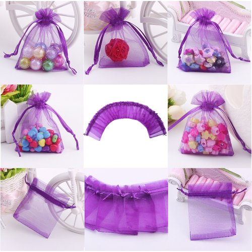 Wudygirl 100pcs Sheer Organza Bag 4X6 with Drawstring Jewelry Pouches Bags for Party Wedding Favor Candy Seashell Gift Bags (Purple 4x6)