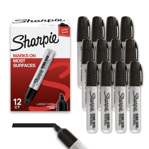 Sharpie King Size Permanent Markers Chisel Tip Markers for Work & Industrial Use, 12 Count