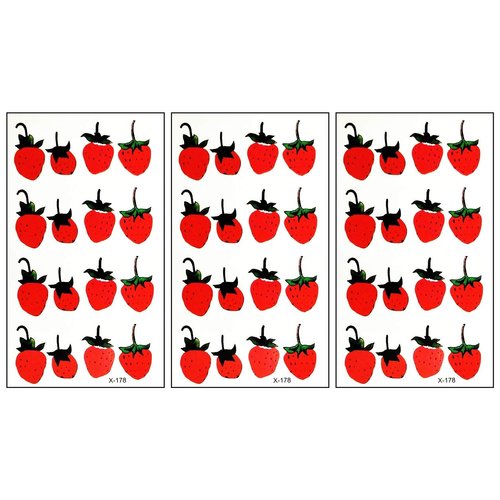 PARITA Small Tattoos Strawberry Red Fruit Cartoon Temporary Tattoos Stickers Kids Tattoo Fake Body Neck Arm Leg Chest Shoulder Hip Tattoo Removable Style Fashion Fantasy Fun Party (Pack 3 PCS.) (14)