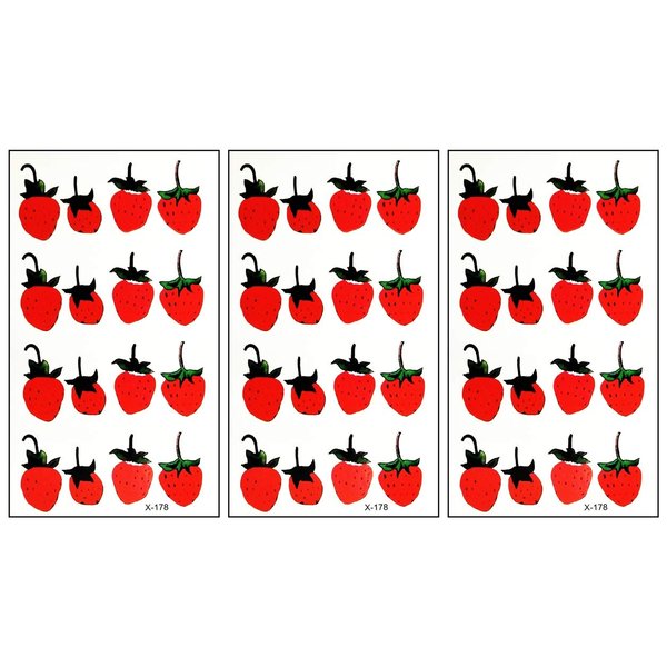 PARITA Small Tattoos Strawberry Red Fruit Cartoon Temporary Tattoos Stickers Kids Tattoo Fake Body Neck Arm Leg Chest Shoulder Hip Tattoo Removable Style Fashion Fantasy Fun Party (Pack 3 PCS.) (14)
