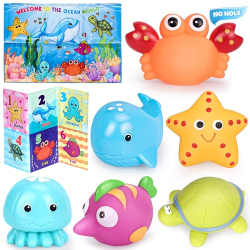 Bath Toys for Toddlers 1-3, No Hole Ocean Baby Bathtub Toys with Bath Book, Toddler Baby Bath Toys for 1 2 3 4 Year Old Girls Boys