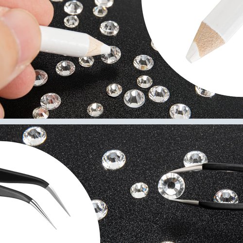 2000PCS Clear Rhinestones, Round Flat Back Gems Gemstones for Crafts Nails, Glass Diamonds with Tweezer and Wax Pencil for Acrylic Nails Face Eye Makeup Clothes Decoration( 6 Sizes, 1.5-6mm)