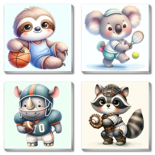 4 Pack Framed Paint by Numbers Kit for Kids,Sports Animal Painting Kits for Kids Ages 8-12,Easy Paint by Number Kids Paint for Beginner,DIY Acrylic Oil Painting Kit for Wall Decor(8X8inch)