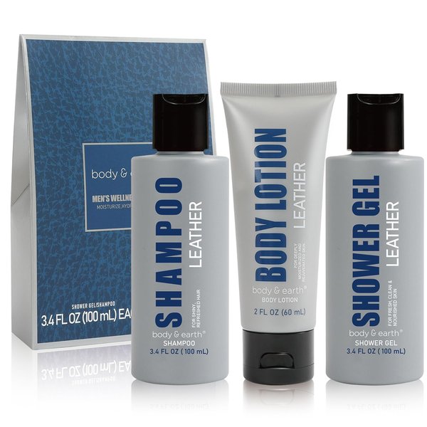 Bath and Body Gift Set for Men Self Care Kit with Leather Scent Shower Gel, Body Lotion, Shampoo, Self care gifts for Men,regalos para hombre,Fathers Day Gifts for Men