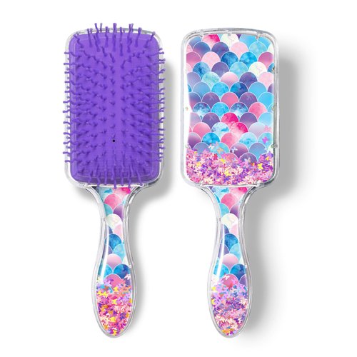 WIRESTER Rectangle Glitter Hair Brush For All Hair Types, Comb Hair Brush for Girls Women, Detangle Hairbrush Suitable for Wet and Dry Hair - Mermaid Pattern
