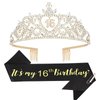 Araluky Sweet 16 Birthday Decorations for Girls with Sweet 16 Sash and Tiara, Sweet 16 Party Decorations 16th Birthday Sash and Crown Set Sweet 16 Gifts for Girls