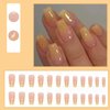 Hkanlre Bling Coffin Press on Nails Fake Nails Tips Full Cover Medium False Gradient Nails for Women and Girls 24PCS (Yellow Coffin)