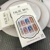 Colorful Press on Nails Medium Square Fake Nails Gold Foil and White Line Designs False Nails Full Cover Glue on Nails Acrylic Coffin Gradient Artificial Nails Stick on Nails for Women Girls 24Pcs