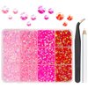 qiipii Light Pink Red Jelly Resin Rhinestones Bulk 3mm 4mm 5mm Flatback Hot Pink Stones for Crafting Colorful AB Non-Hotfix Rose Pink Resin Gems Diamonds for Crafts DIY Tumblers Nails Eyes Face Makeup