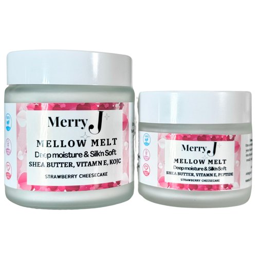 Mellow Melt Strawberry Deep Moisture Body Butter, 4 oz, Shea Butter, Vitamin E (4 Oz. Glass jar, Strawberry Cheesecake)