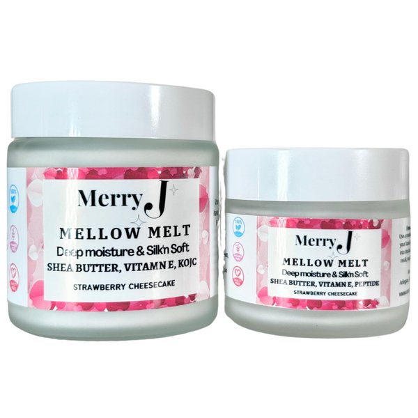 Mellow Melt Strawberry Deep Moisture Body Butter, 4 oz, Shea Butter, Vitamin E (4 Oz. Glass jar, Strawberry Cheesecake)