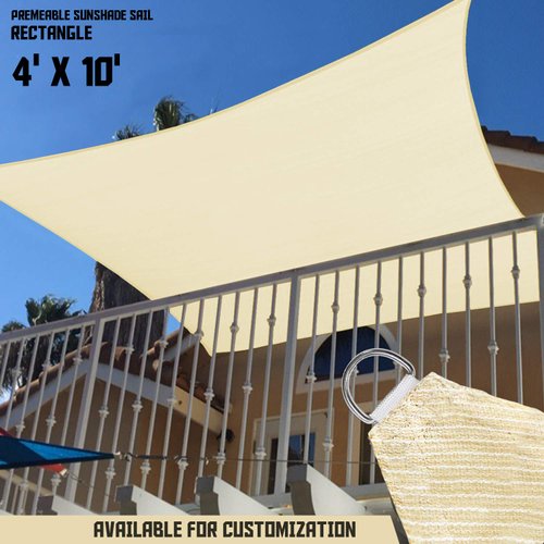 TANG Sunshades Depot Beige 4' x 10' Sun Shade Sail Rectangle Canopy Shade Cover UV Block for Backyard Pergola Porch Deck Garden Patio Outdoor Activities
