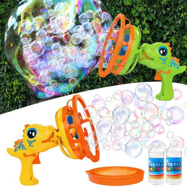 Bubble Gun Bubble Machine for Toddlers,2 Pack Dinosaur Bubble Blower Toy for Kids,Bubble in Bubble Gun,Summer Party Favors Outdoor Toys,Birthday Gift for 3 4 5 6 7 8 9 10 Years Old Boys and Girls