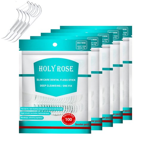 Holy Rose Dental Floss Picks 500 Count，Floss Sticks,Refill Bagged Flosser Toothpicks,High Elasticity,Unflavored,Re-Seal The Flossing Bag Suitable for Daily Cleaning of Teeth.