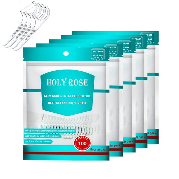 Holy Rose Dental Floss Picks 500 Count，Floss Sticks,Refill Bagged Flosser Toothpicks,High Elasticity,Unflavored,Re-Seal The Flossing Bag Suitable for Daily Cleaning of Teeth.
