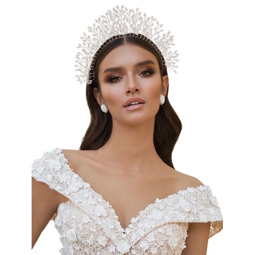 YAEISM White Crystal Halo Crown Flashy Bridal Headband Vintage Wedding Tiara Handmade Goddess Headpiece Birthday Bachelor Party Hair Accessories for Women and Girls