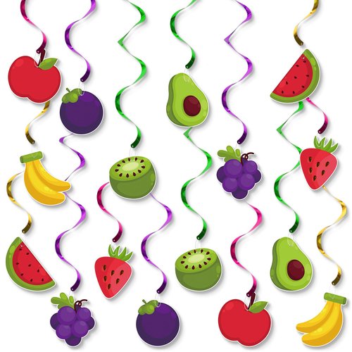 Fruit Hanging Swirls, 16Pcs Fruit Themed Ceiling Decor, Fruit Party Decorations for Kids, Fruit 1st Birthday Decorations, Summer Fruit Birthday Party Decorations, Fruit Themed Baby Shower Decorations