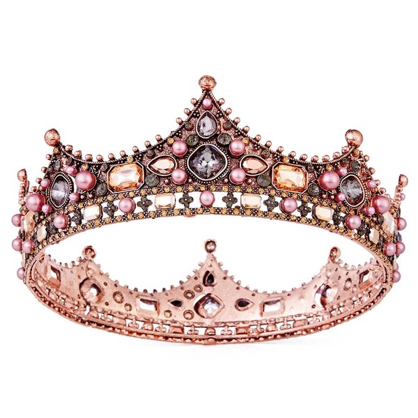 Crowns for Women, Vofler Rose Gold Birthday Princess Queen Tiara Cake Topper Baroque Hair Decor for Girls Bridal Quinceanera Wedding Pageant Halloween Costume Party w/Crystal Rhinestone Pink Pearls