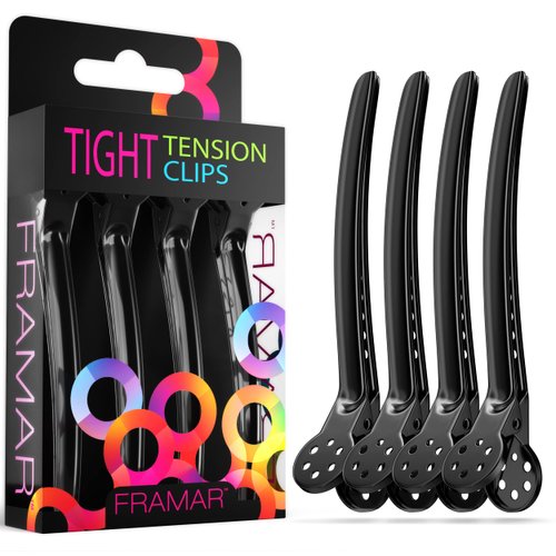 Framar Black Tight Tension Clips - Set of 4 Professional Hair Clips – Hair Clips for Styling, Cli...