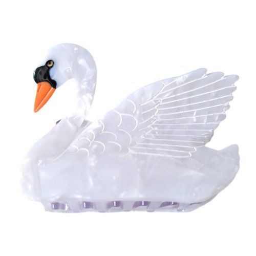White Swan Hair Clip,Acetate Hair Clip,Small Claw Clip for Women, 1 Count (Pack of 1)