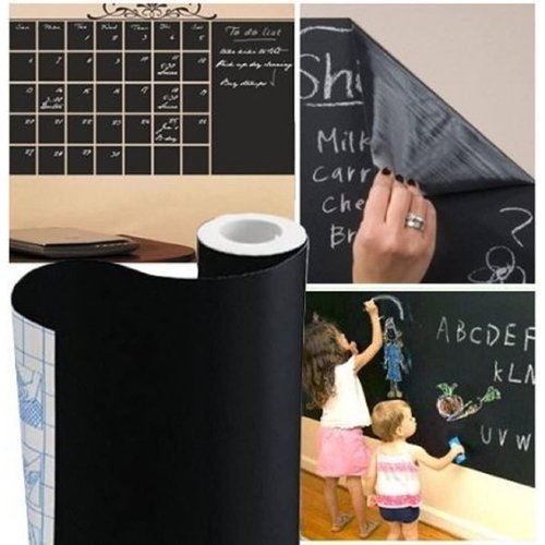 Chalkboard Wallpaper Peel and Stick,18 × 79 Inches, Removable Blackboard Contact Paper Wall Sticker Self Adhesive Vinyl Decal, Bonus 5 Chalks (1 Roll 1.5ft.x6.6ft.)