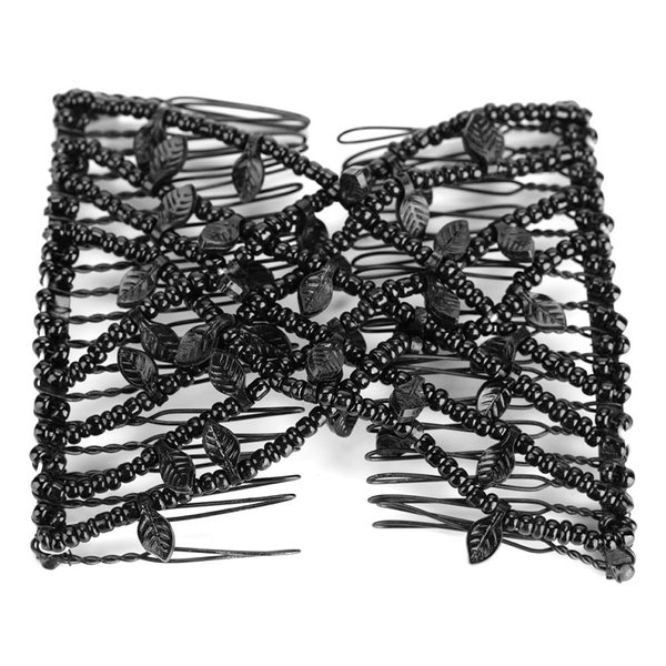 Pearl Hair Clips and Combs Set - Elastic Stretch Double Clips, Magic Combs, DIY Hair Styling Tool (Black)