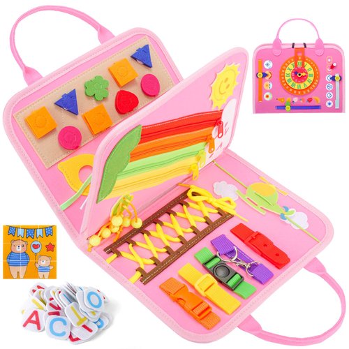 TYRY.HU Busy Board, 25 in 1 Montessori Toys for Toddler,Sensory Toys for Toddlers 1 2 3year,Children Boys and Girls Preschool Learning Toys Gifts with Letters (Royal Blue)
