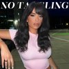 WIGNEE 4x4 Lace Human Hair Wig with Bangs Natural Wavy Human Hair Wigs For Black Women Midemun Length Wigs Human Hair for Daily Use（14 Inches）