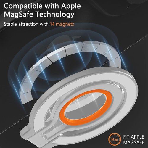 CCSmall for Magnetic Phone Grip Holder for MagSafe Accessories [2024 Upgrade], Detachable Phone Ring Holder Stand Silicone Ring Adjustable Kickstand for iPhone 15/14/13/12/Samsung/Google 8D Silver