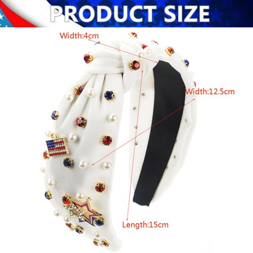 TailaiMei 4th of July Rhinestone Knotted Headband for Women, USA Flag Star Jeweled Crystal Embellished Ladies Twist Wide Hair Band Accessories Holiday Makeup Hair Hoop Gifts (Blue)