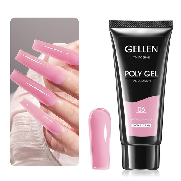 Gellen Poly Nail Gel Builder for Nail Extension Nail Strengthener, 60 g 06 Natural Pink Poly Gel Trendy Nail Art Design for 3D Nail Molder Beauty Gift for Salon Manicure Easy DIY at Home