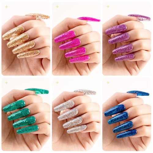 BURANO Chrome Glitter Gel Nail Polish Set - Sparkly Diamond Platinum Glitter Gel Nail Polish, Silver Pink Purple Blue Gel Polish Kit UV LED Soak Off DIY Gel G8-13