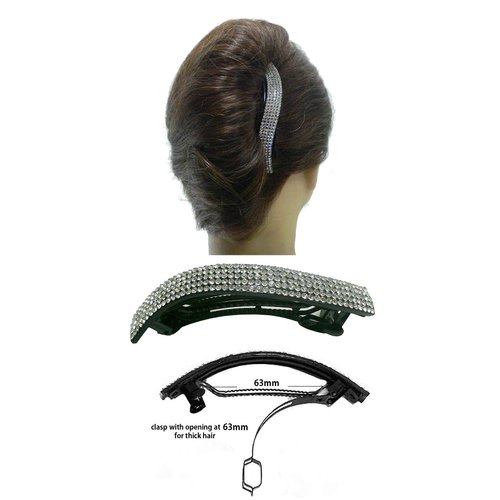 Set of 6 Crystal Barrettes 2 each of 3 Styles Crystal White on Black Trim-3-2NM2Bfa3
