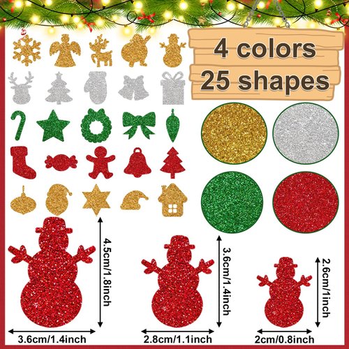 JULBEAR 300 Pcs Christmas Foam Stickers, Red Green Silver Christmas Sticker Gold Xmas Santa Claus Snowman Elk Snowflake Foam Stickers Bulk for Christmas Holiday Crafts Party Favors Decoration Supplies