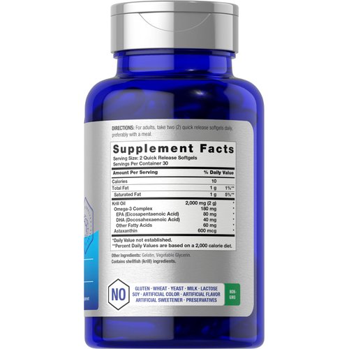 Horbäach Antarctic Krill Oil 2000mg | 60 Softgel Capsules | Omega-3, EPA, DHA Supplement | with Astaxanthin | Non-GMO, Gluten Free