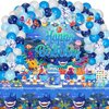 LXlucktim Sea Animal Party Decorations, 136 Pcs Under Ocean Animal Shark Birthday Party Decorations Supplies for Boy Girl - Backdrop, Toppers, Tablecloth, Centerpieces, Hanging Swirl, Glasses