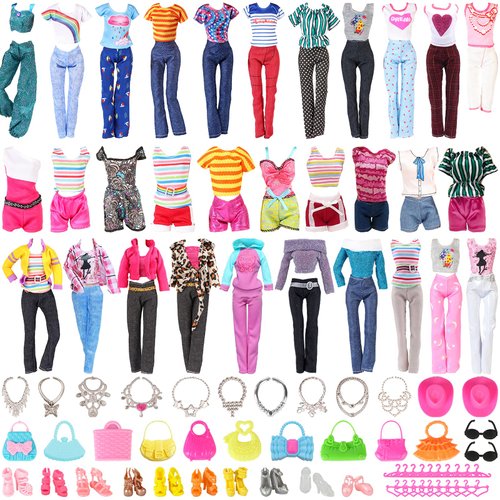 SOTOGO 89 Pieces Doll Clothes and Accessories for 11.5 Inch Girl Doll Include 15 Sets Handmade Doll Clothes Tops and Pants Sport Suits and 74 Pieces Different Doll Accessories