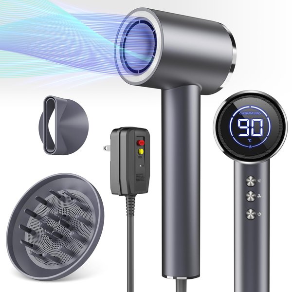 110000RPM DRSPEE High-Speed Hair Dryer with Diffuser, Negative Ionic Technology, Magnetic Nozzles & LED Display - Portable for Home, Travel, Salon