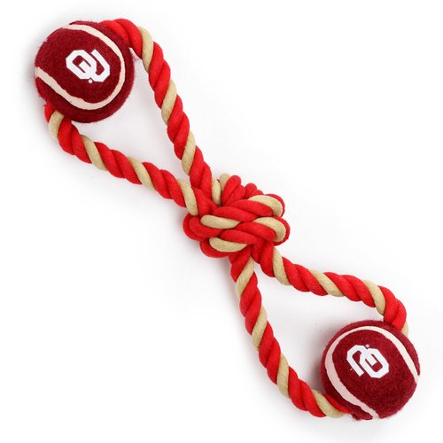 Pet Goods Manufacturing Oklahoma Sooners Double Ball with Dog Toy Rope