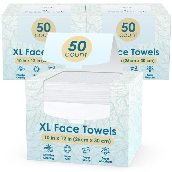 Fygrip 150 Count XL Disposable Face Towels 10” x 12”, Soft & Skin Friendly, 100% Viscose Fibre with 100% USDA Biobased Content, Face Towelettes Disposable, Ficial Tissue Face Wipes for Women Cleansing