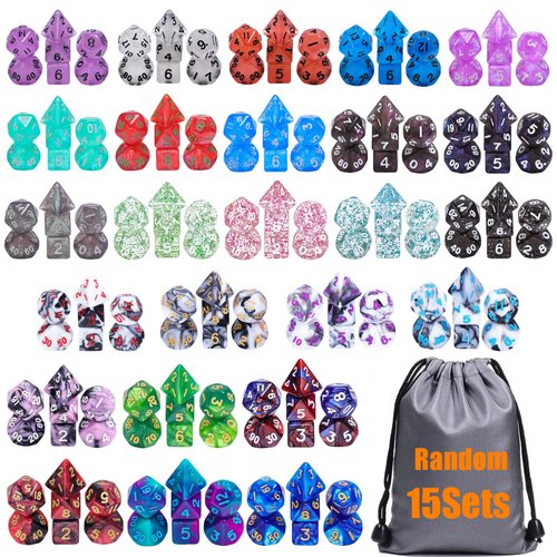 15 Sets Random Multi Colored Assortment Polyhedral RPG Dice (105pcs),Surprise Mystery Mini Dice Set,10mm Mini DND Dice Set for MTG,RPG,D&D Dungeons and Dragons Role Playing Game