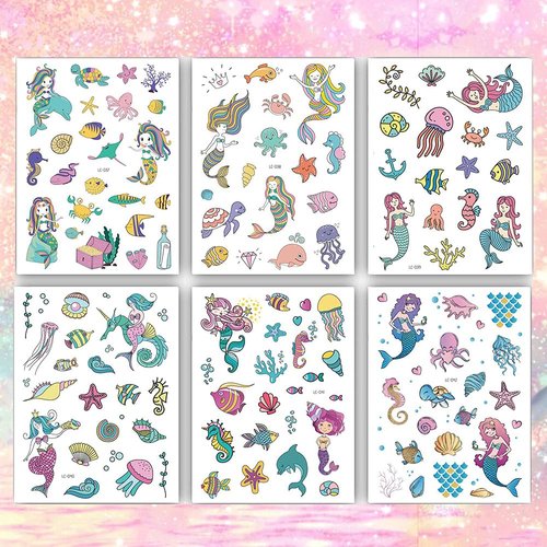 Ooopsiun Mermaid Temporary Tattoos for Girls - 100 Tattoos Mermaid Birthday Party Decorations Supplies Favors for Kids Girls