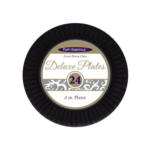 Party Essentials Deluxe Quality Hard Plastic 6-Inch Round Party/Dessert Plates, Black, 24 Count